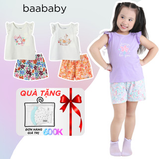 Đồ bộ bé gái, set đồ bộ cotton in họa tiết cho bé, bộ tay ngắn cho bé từ 1 - 10 tuổi Baa Baby - B-GC-DB04N