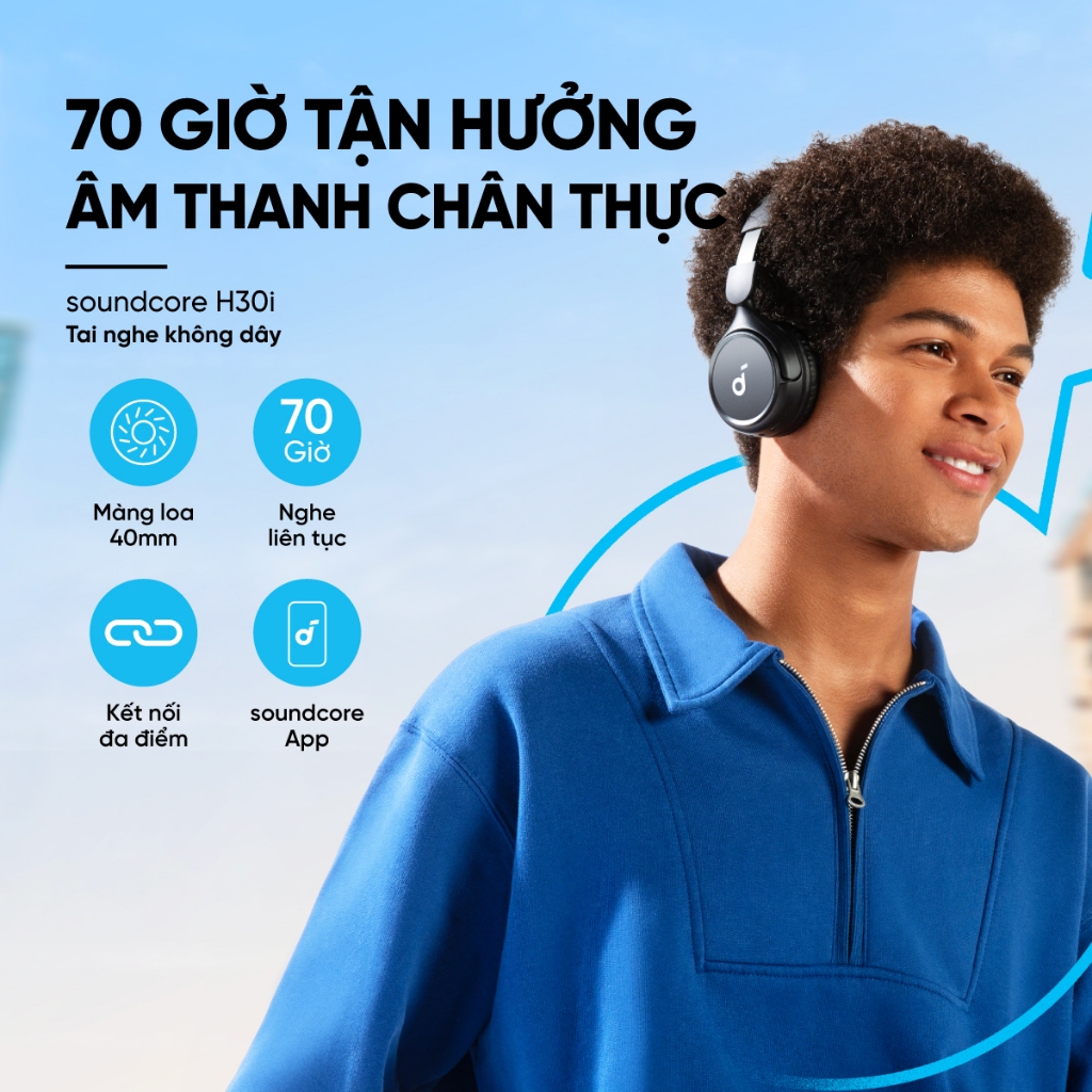 Tai nghe không dây chụp tai soundcore H30i | Hỗ trợ app | Pin khủng | Bluetooth 5.3 | BigBuy360 - bigbuy360.vn