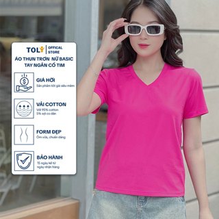 Áo thun trơn nữ cổ tim TOLI 16 màu Form vừa dáng suông, vải cotton 4 chiều mềm mịn - BSA02