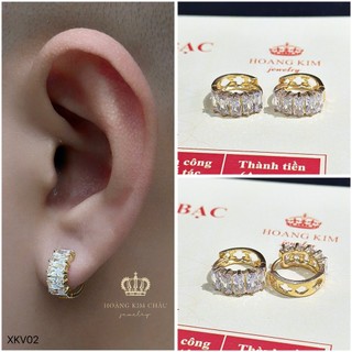 Bông tai bạc xi vàng 18K Hoàng Minh Châu Jewelry(XKV02 )nam nữ-khuyên tai tròn bạc S950 XI VÀNG 18K