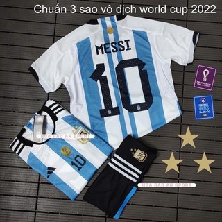 Áo Argentina Màu Trắng Xanh in tên Messi số 10 - Set bộ quần áo đá banh áo messi m10 argentina WC 2022 in sẵn