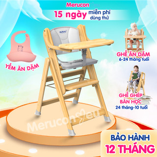 Ghế ăn dặm, bàn ăn cho bé AutoRu chất liệu gỗ, điều chỉnh độ cao, cho bé từ 6 tháng đến 10 tuổi
