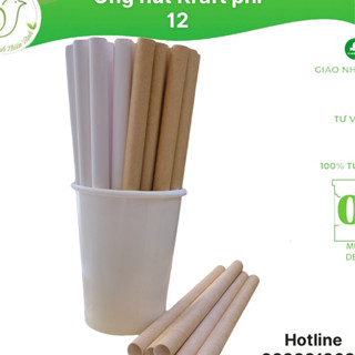 Ống hút giấy Kraft phi 12 dùng một lần hữu cơ an toàn bảo vệ môi trường - Combo 50 ống