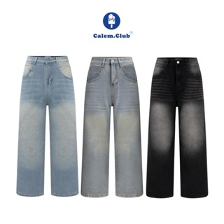 Calem Club - Quần Jeans dài Wash Cạp cao Ống Rộng tôn dáng form unisex