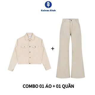 [ CÓ BÁN LẺ ] Calem Club - SET 02 MÓN Áo khoác Kaki Croptop và Quần Kaki ống Loe Premium Edition
