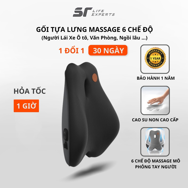 Gối Tựa Lưng Tích Hợp Massage, Đệm Lưng Chống Gù, Giảm Đau Cột Sống Dùng Cho Văn Phòng Ô Tô - Sairui