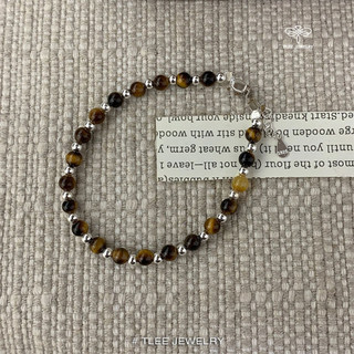  Lắc tay bạc TLEE hạt đá mắt hổ tự nhiên mix Charm bi bóng xen kẽ TLEE JEWELRY LT0358 