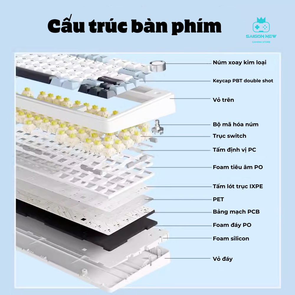 Bàn phím cơ không dây Aula F75 - Hỗ trợ hotswap 5pin - Led RGB có app tùy chỉnh - 3 mode kết nối | BigBuy360 - bigbuy360.vn