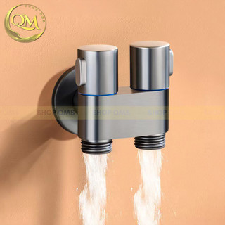 Van nước 2 cổng ra Inox 304, van chia nước 2 cổng xả chữ H có van giảm áp riêng biệt - Ren Phi 21