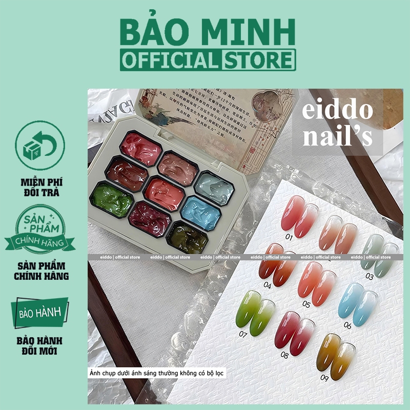 Khay gel EIDDO dặm ombre 9 màu - set màu gel đặc mịn làm ombre chuẩn màu (NNQ) - gel dặm ombre