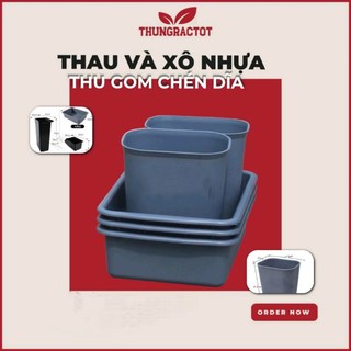 Xô thau nhựa xe đẩy thu gom chén dĩa