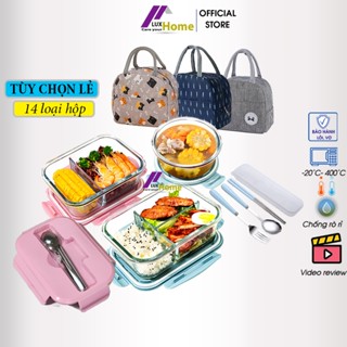 Hộp cơm thủy tinh 3 ngăn, 2 ngăn, 1 ngăn chịu nhiệt, đựng cơm văn phòng chống tràn dùng lò vi sóng