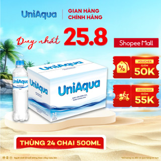 Thùng 24 chai nước uống đóng chai UniAqua - HABECO (500ml/chai)