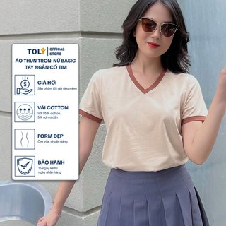 Áo thun trơn nữ cổ tim TOLI 16 màu Form vừa dáng suông, vải cotton 4 chiều mềm mịn - BSA28