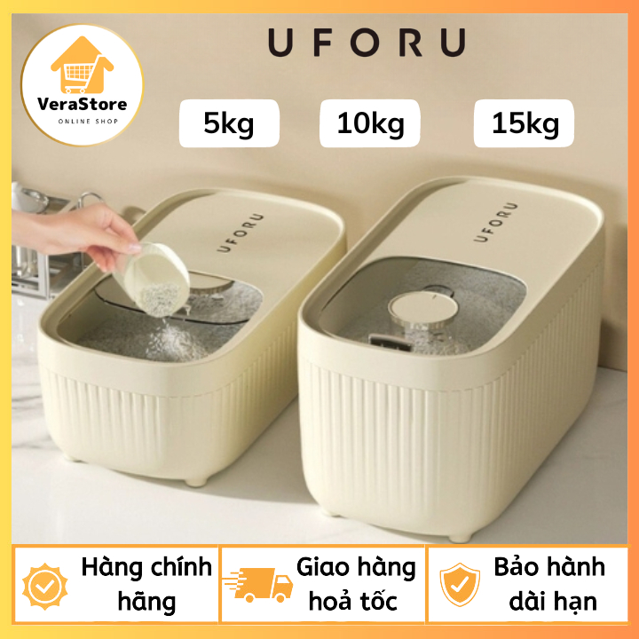Thùng đựng gạo thông minh UFORU - Kích cỡ 5kg 10kg 15kg, chất liệu PP + PET hiện đại, sang trọng, chống ẩm, chống mốc.