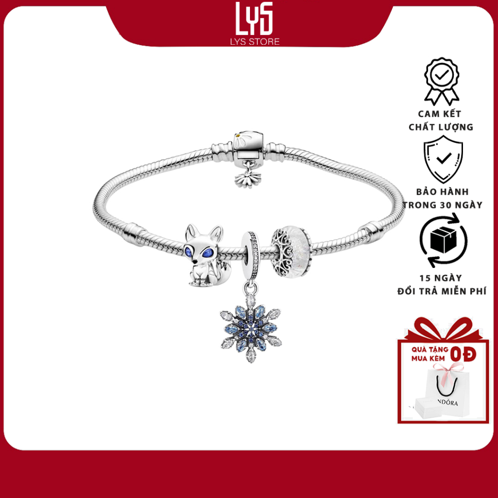 Vòng Tay bạc Lys Mix Charm Fullbox Bạc S925 - Vòng Bạch Hồ Ly Bình An 5012 - 1104,1144,1152