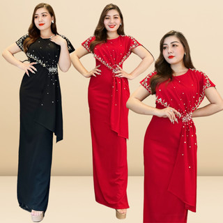 Đầm dạ hội dáng dài đỏ cổ tròn kết đá lily dress