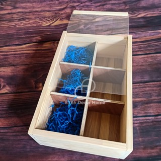 Hộp quà tết, khay gỗ gói quà, Hộp đựng đồ 6 ngăn mặt mica trong suốt - Pallet gỗ thông (nhận kích thước theo yêu cầu)