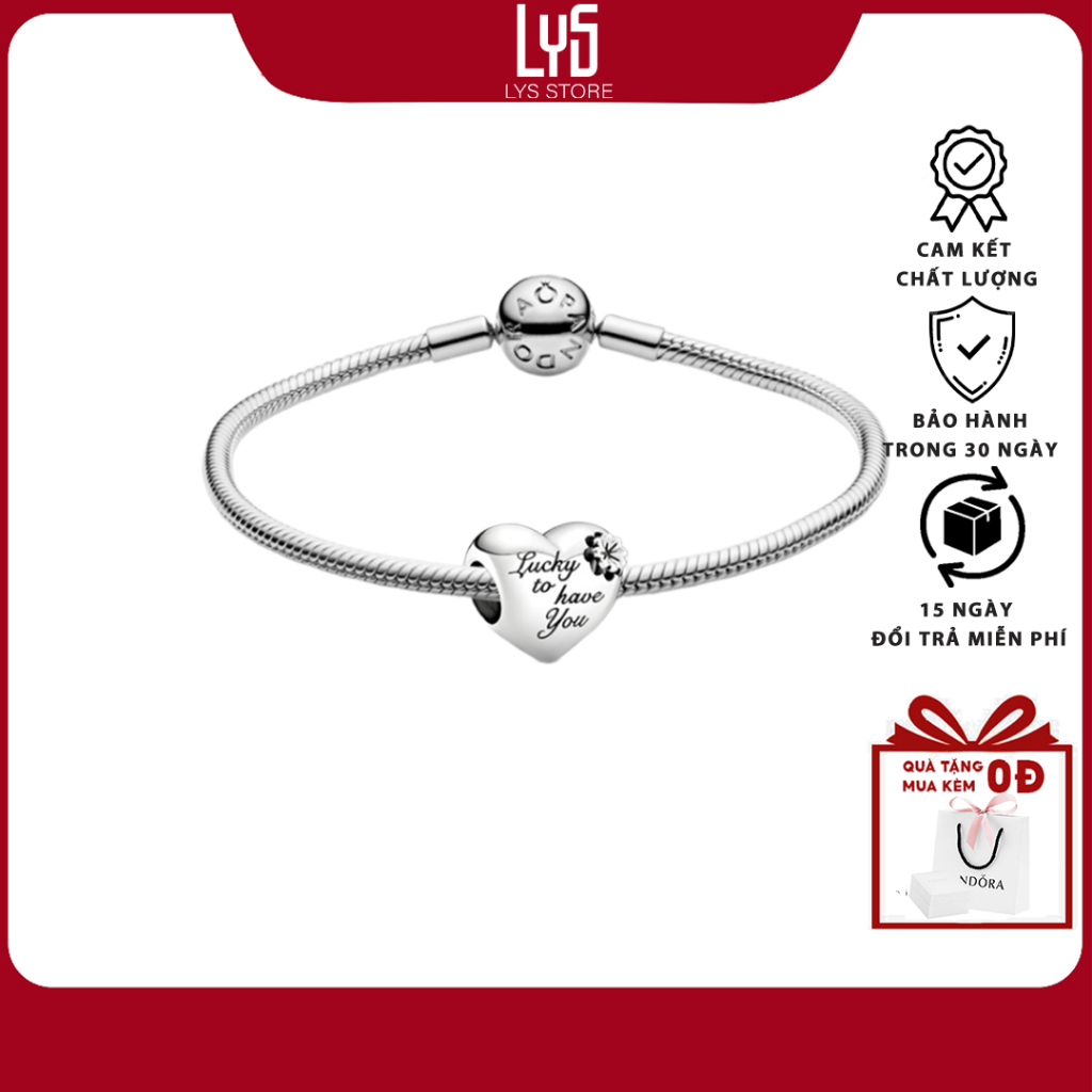 Vòng tay bạc S925 mix vòng Pan và Charm trái tim chữ Lucky to to you 5013 - 1169
