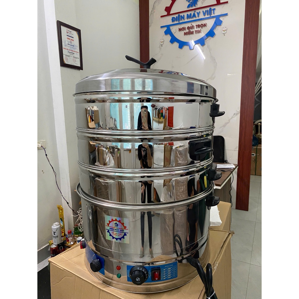 Nồi hấp bánh bao,xôi, flan, giò,hải sản,size52cm 3 tầng chạy điện(có cảnh báo chống cháy hết nước)