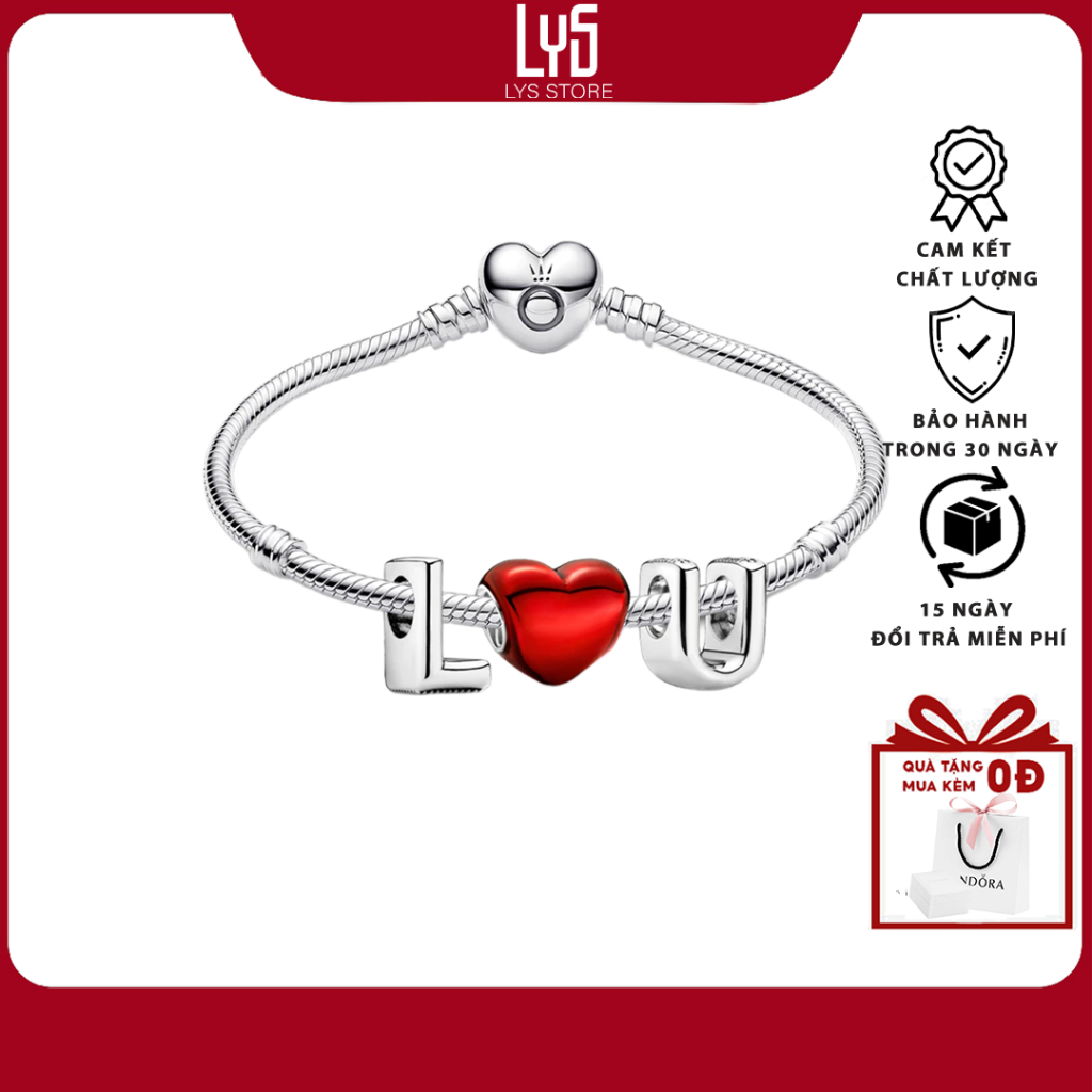 Vòng Tay Mix Charm chữ cái L luv U Fullbox Bạc - Vòng tay bạc S925 cao cấp 5005 - 1304,1310,1357