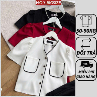 Áo bigsize nữ kiểu kiểu viền hai túi sang chảnh chất cotton lạnh mềm mịn dự tiệc đi chơi MON big size 50 - 90kg