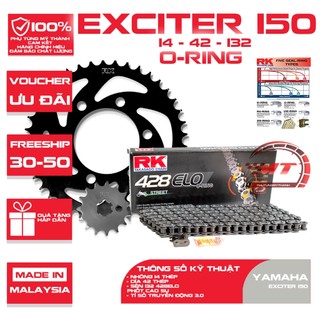 Nhông sên dĩa phốt cao su xe Exciter 150cc thương hiệu RK Nhật Bản