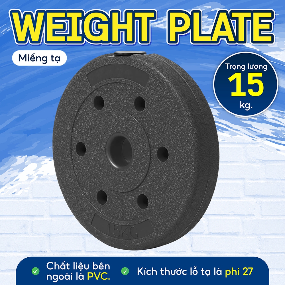 BG - Tạ miếng nhựa PVC 15KG đặc ruột tạ bánh nhựa tạ đĩa