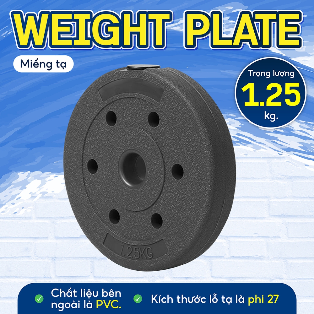 BG - Tạ miếng nhựa pvc đặc ruột tạ bánh nhựa tạ đĩa 1,25kg