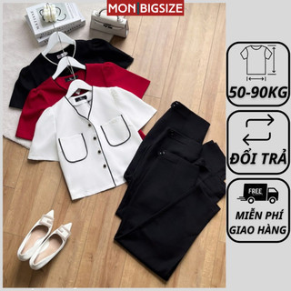 Set đồ bộ bigsize nữ dự tiệc đi chơi sang chảnh kiểu viền 2 nắp túi vải cotton mềm mịn MON big size 50 - 90kg