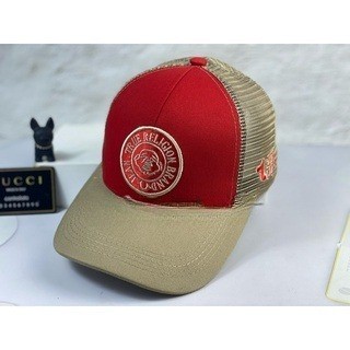 Nón kết lưỡi trai đỏ phối lưới kem thêu ông địa đậm chất thời trang nam