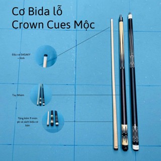  Cơ Bida Lỗ Crown Cues mộc   tặng kèm 9 món pk và 1 sách bida cơ bản   