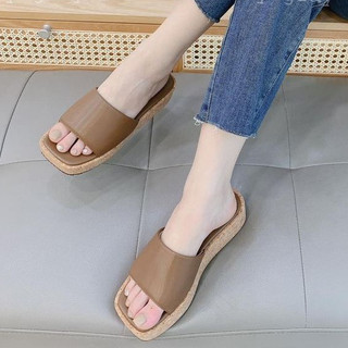 Dép xuồng quai ngang da lì, gót giả vân gỗ 003025 [LY GIAY]