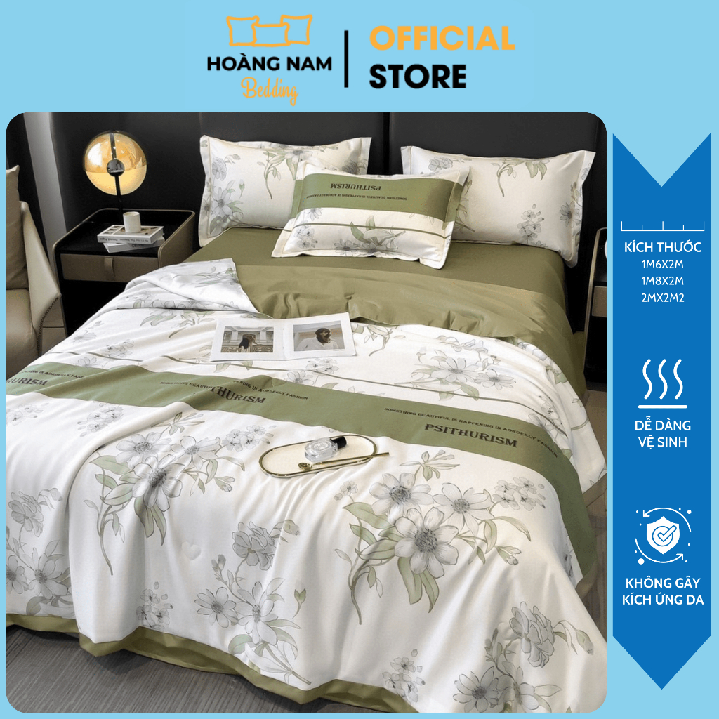 Bộ chăn ga gối lụa thái nhập khẩu cao cấp chất vải mềm mịn thoáng mát chăn đã có ruột