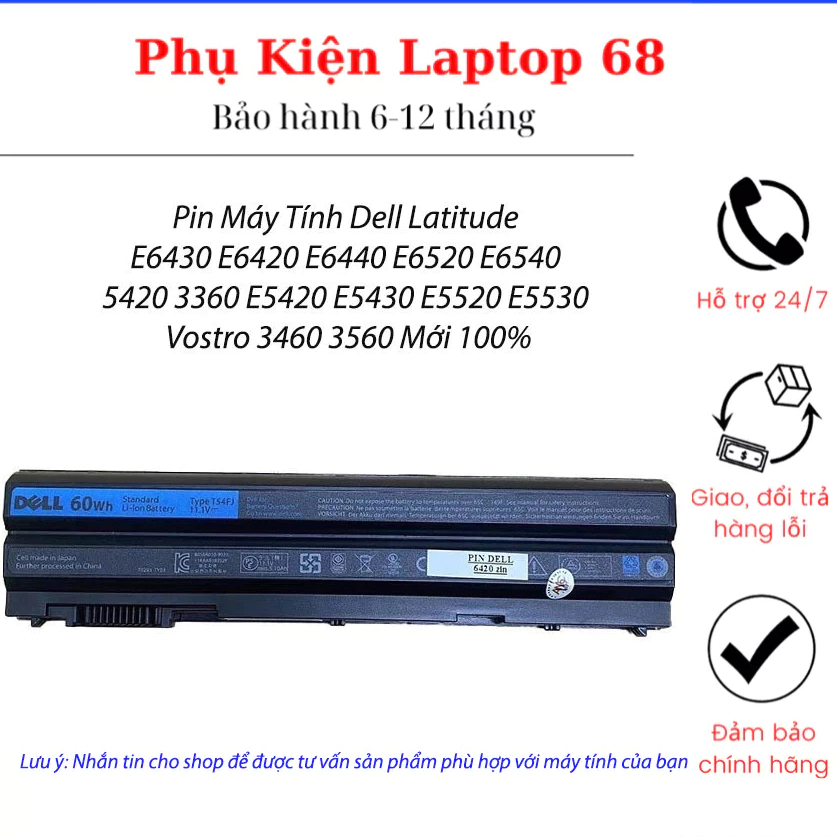 Pin Máy Tính Dell Latitude E6430 E6420 E6440 E6520 E6540 5420 3360 E5420 E5430 E5520 E5530 Vostro 3460 3560Mới 100%
