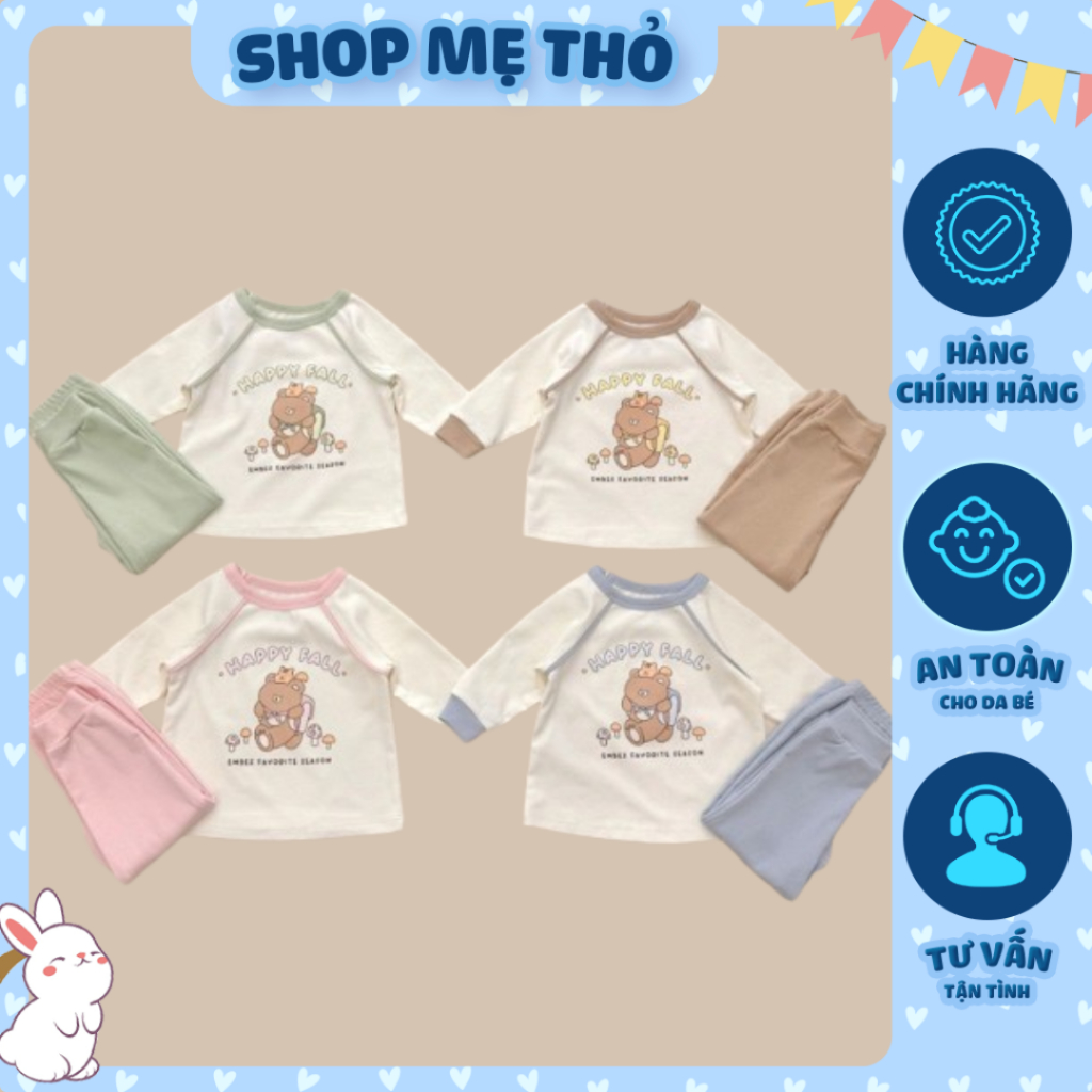 [Embes] Bộ dài tay nỉ cotton Embes mềm mịn ấm áp họa tiết xinh xắn bé trai bé gái thu đông xuân xinh
