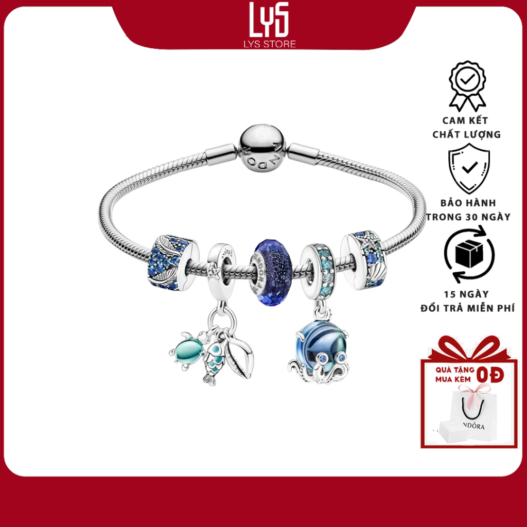 Vòng Tay bạc Lys Mix Charm Fullbox Bạc S925 - Vòng Phong Thủy Năng Lượng Đại Dương