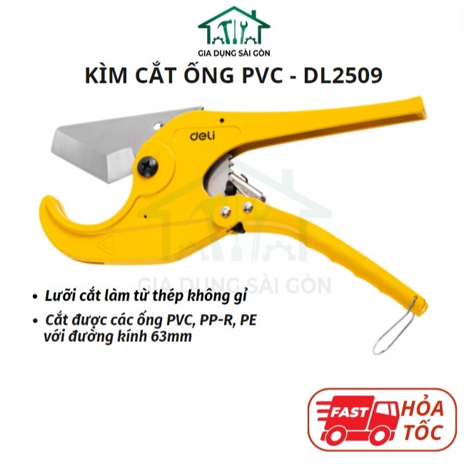 Kìm Cắt Ống Nước Deli PVC 63mm - DL2509 - Kìm Kéo Cắt Ống Nước Nhựa Deli Cao Cấp - Lưỡi Thép Hợp Kim