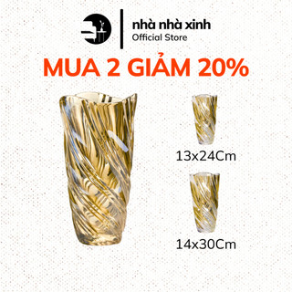 Bình hoa thủy tinh lọ cắm hoa phong cách bắc âu kiểu dáng xoắn ốc 13x24cm và 14x30cm