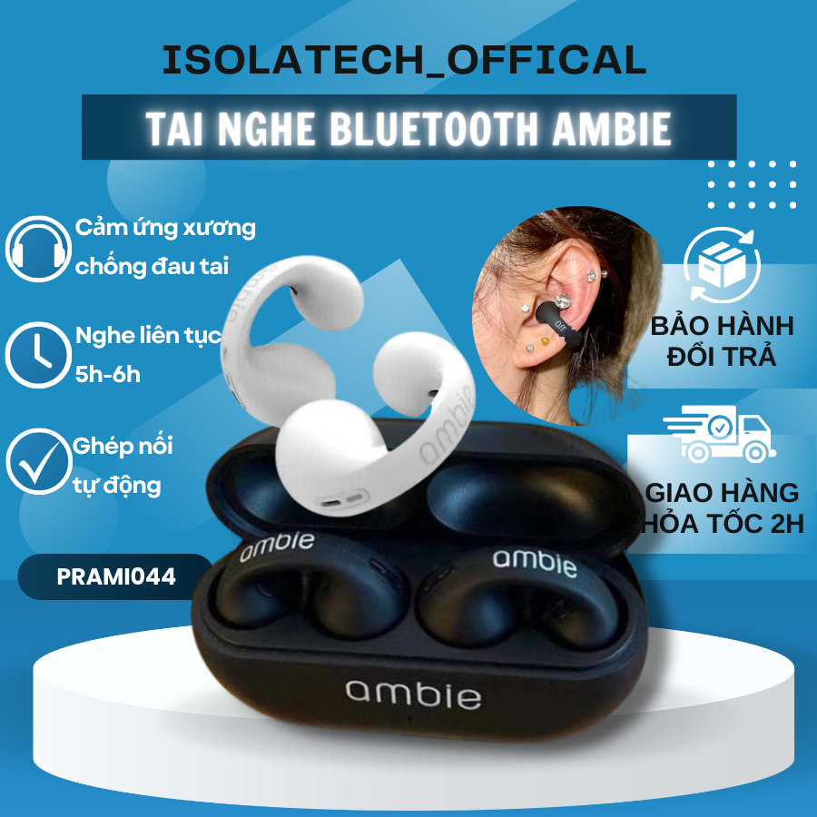 Tai Nghe Bluetooth Kẹp Tai PRAMI - Thiết Kế Sáng Tạo, Kết Nối 5.2 và Chống Thấm Nước IPX5 - PRAMI044