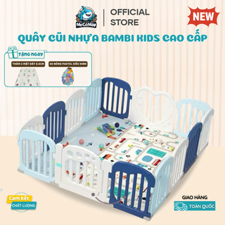 Quây cũi nhựa cao 65cm tặng THẢM DÀY và 100 BÓNG, cũi nhựa hiệu Bambi quây bóng nhập khẩu chính ngạch, HDPE an toàn