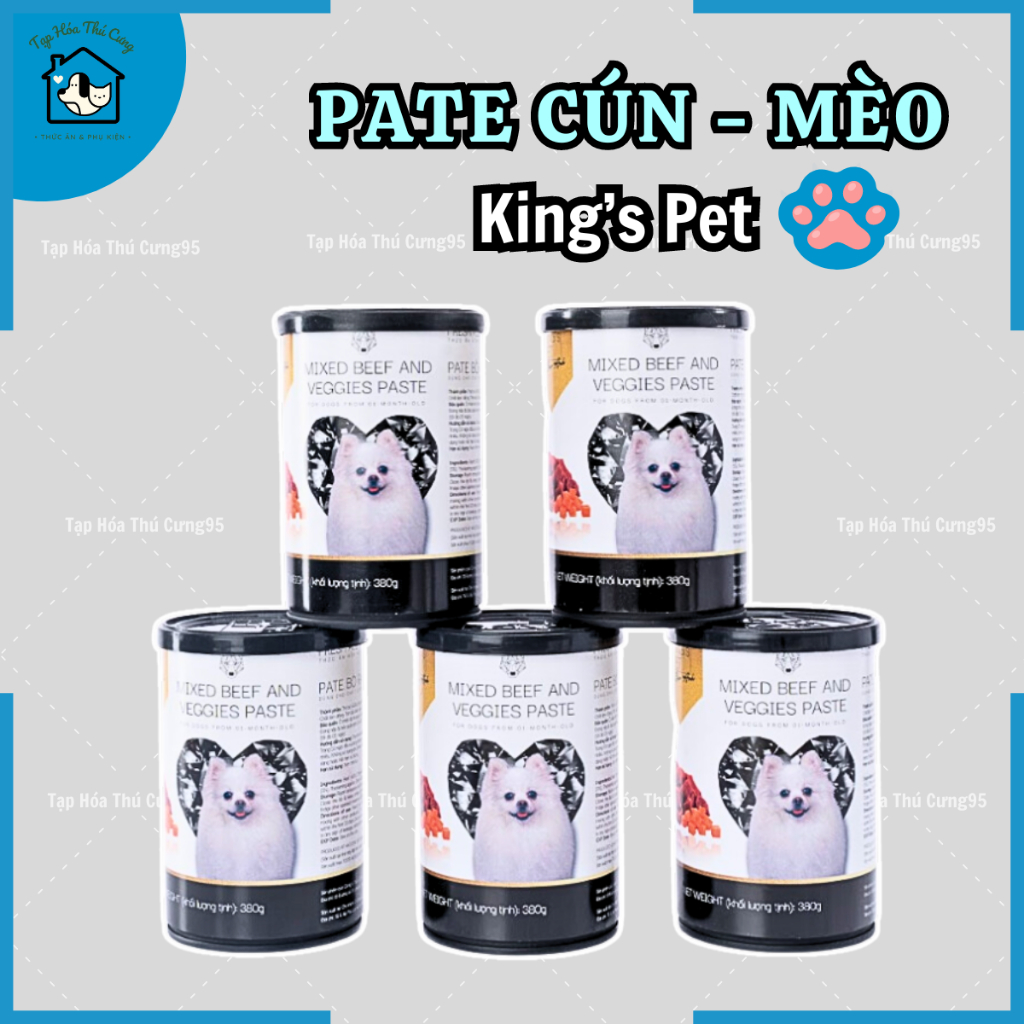 Pate lon cho chó mèo King's Pet 380gr đủ vị thơm ngon