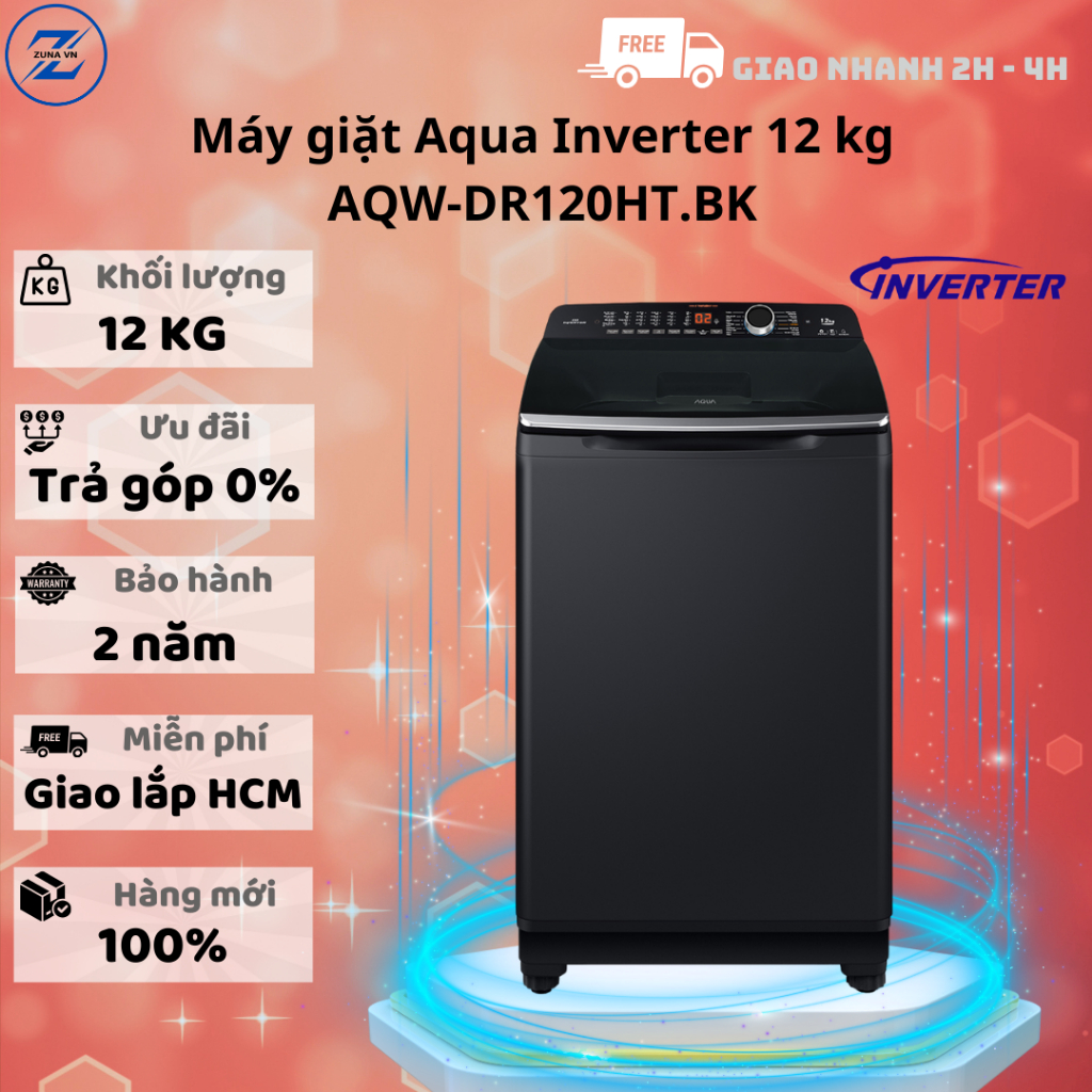 Máy giặt cửa trên Inverter Aqua 12KG AQW-DR120HT.BK - Bảo hành 24 tháng