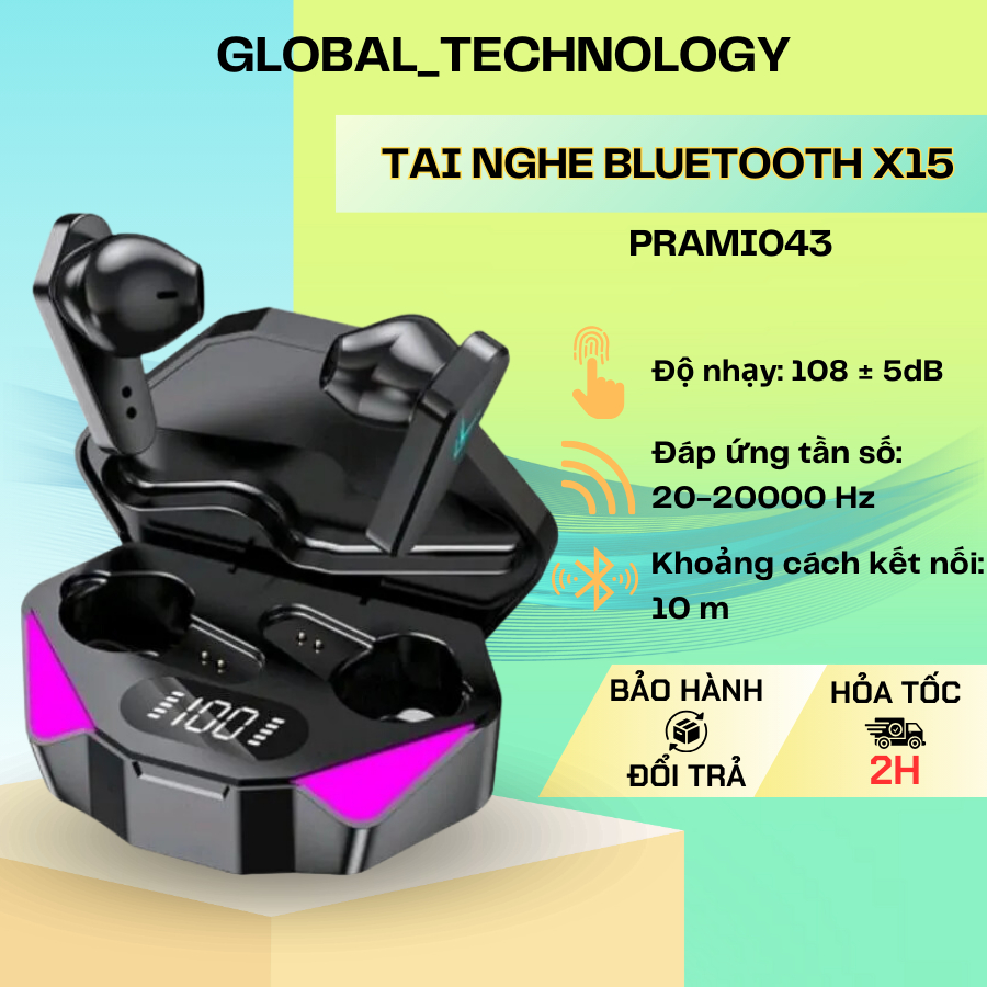 Tai Nghe Bluetooth 5.0 TWS X15 - Âm Thanh Sắc Nét, Chống Nước, Thiết Kế LED RGB - PRAMI043