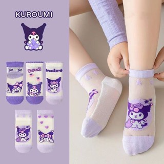Set tất Kuromi chất lưới mỏng nhẹ cho bé gái, vớ mỏng phối ren cổ ngắn cho bé nhân vật hoạt hình