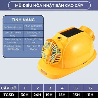  Mũ điều hòa Nhật Bản cao cấp mũ bảo hộ có quạt gió mũ điều hòa năng lượng mặt trời có phun sương pin lâu 
