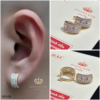 Bông tai bạc xi vàng 18K Hoàng Minh Châu Jewelry(XKV08 )nam nữ-khuyên tai tròn bạc S950 XI VÀNG 18K