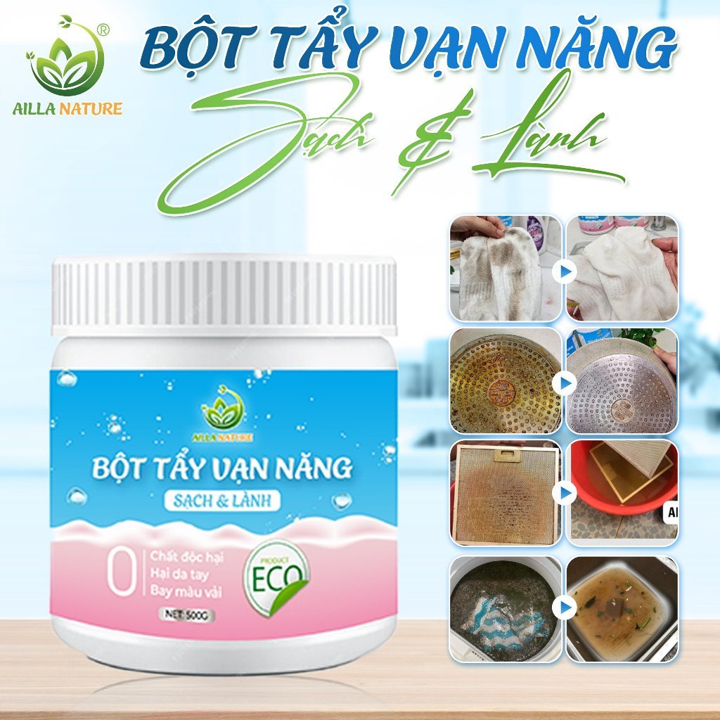 Bột Ailla Tẩy Đa Năng Chính Hãng 500Gr Làm Sạch Vết Bẩn, Dầu Mỡ, Vết Đồ Ăn, Khử Khuẩn Trên Mọi Bề Mặ