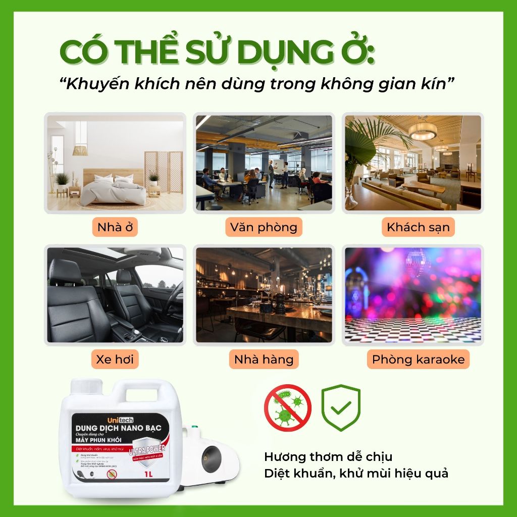 Nano bạc tạo khói khử khuẩn Unitech 1L - Tinh dầu xông khói khử khuẩn ô tô, khử mùi, nấm mốc