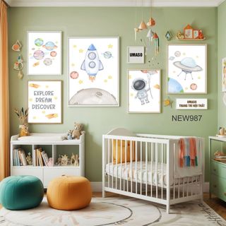 Tranh canvas NEW987 hoạ tiết phi hành gia và vũ trụ trang trí phòng trẻ em